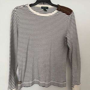 LRL‎ Lauren jeans long sleeved striped shirt with elbow patch detail size L